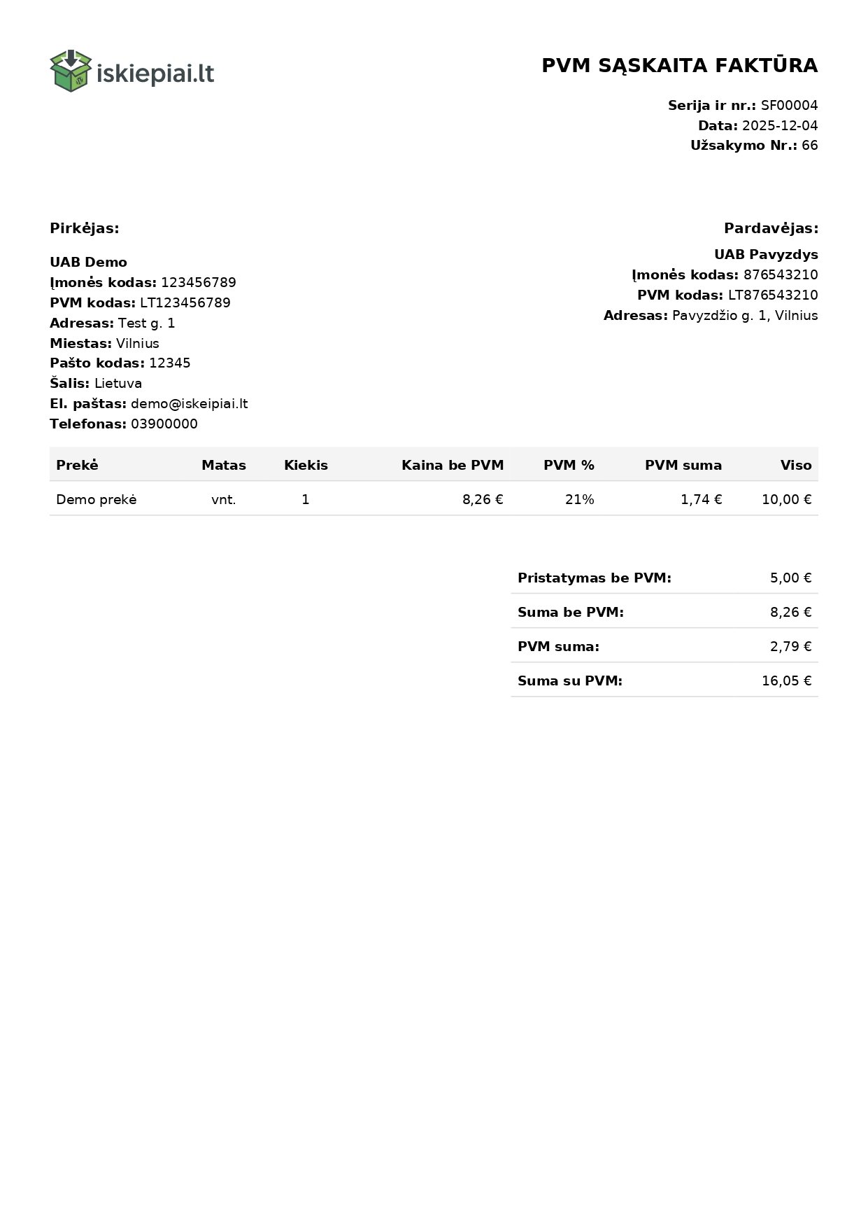 WooCommerce PDF sąskaitos faktūros — 2